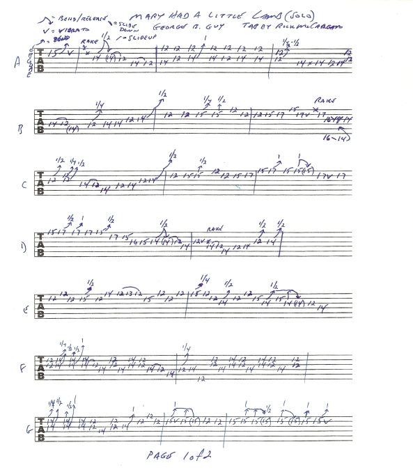 Stevie Ray Vaughan - Mary Had A Little Lamb guitar solo tab 1 of 2
